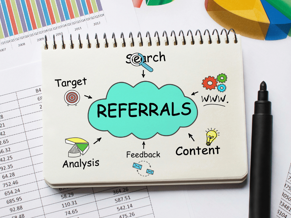 Medical clinic team reviewing patient referral program results — Learn how Salterra helps practices grow organically with referral strategies that build trust and drive new patient flow.